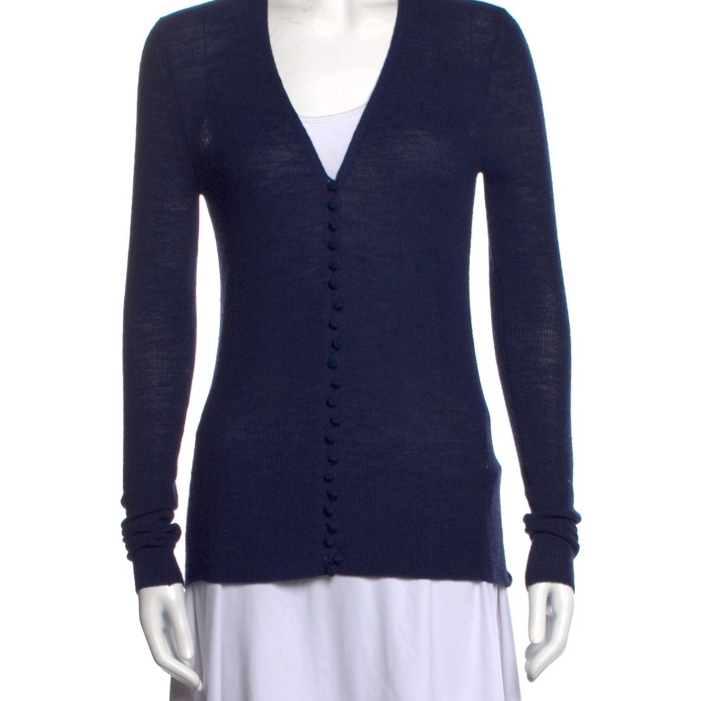 The Row Blue Ribbed Knit Cardigan